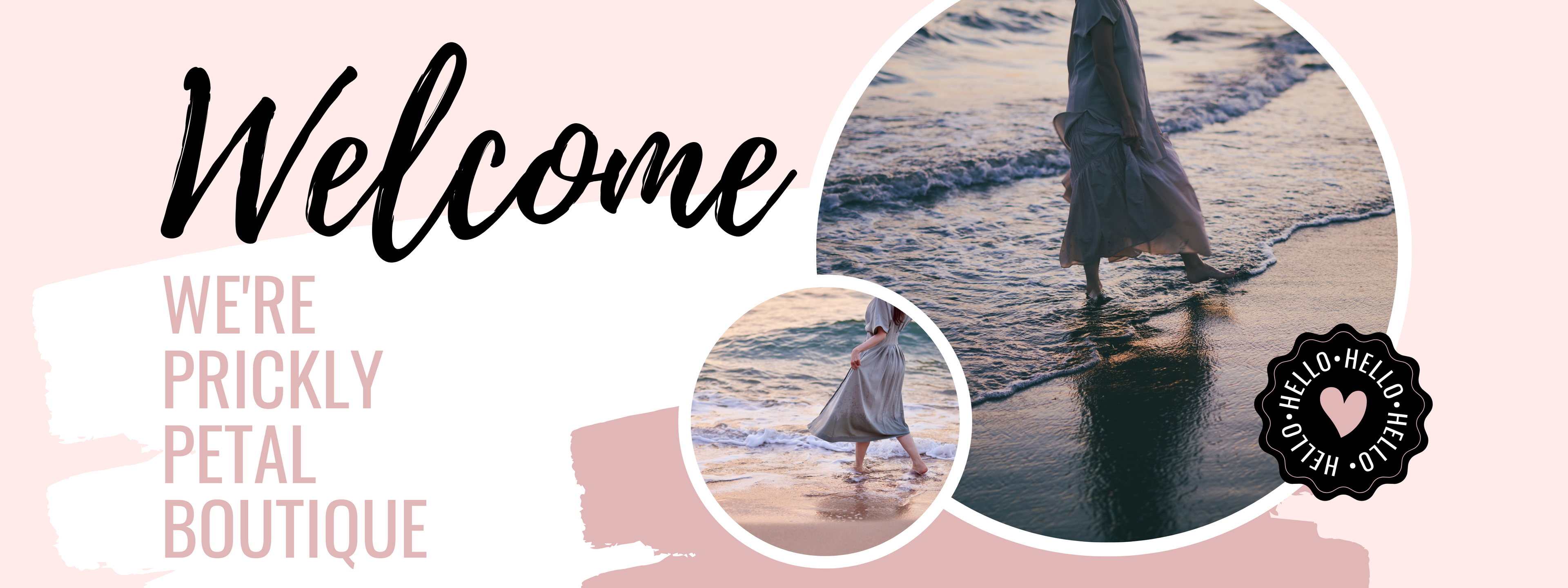 woman at beach in water with welcome we are prickly petal boutique lettering